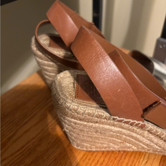 Tory Burch Bima 2 Espadrilles Gold Tan Two Toned Wedge Ankle Wrap Strap Size 7 - Picture 6 of 9